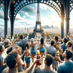 DALL·E 2023-11-12 14.10.20 - A photorealistic image of a beer party on the Eiffel Tower in Paris. The scene showcases a group of people, diverse in gender and ethnicity, celebrati.png